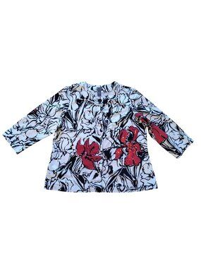 Chicos Additions XL White & Black Floral Blazer With Red Embellished Accents